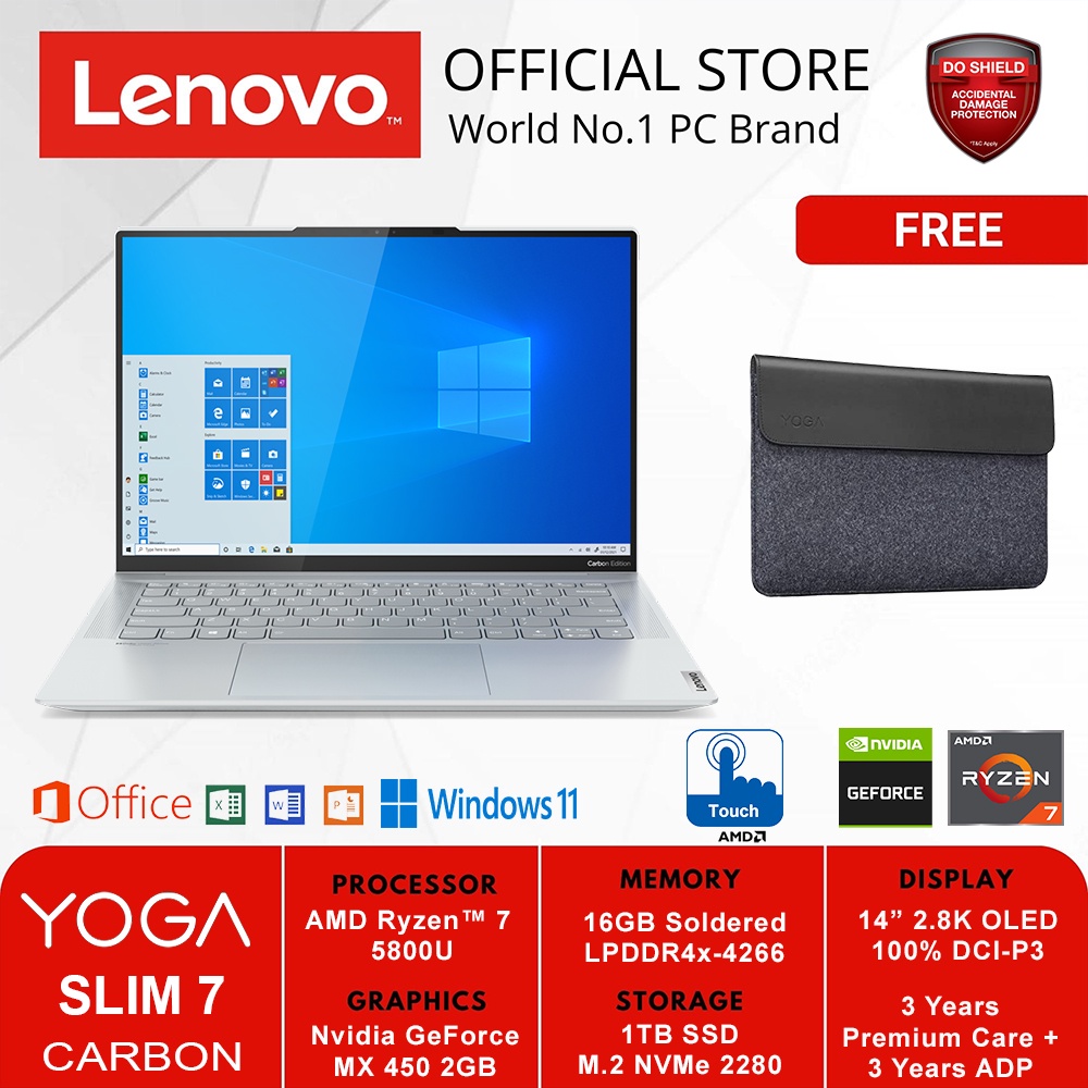 LENOVO YOGA SLIM 7 CARBON 14ACN6 6FID GREY AMD RYZEN 7 5800U 16GB 1TB MX450 W11+OHS