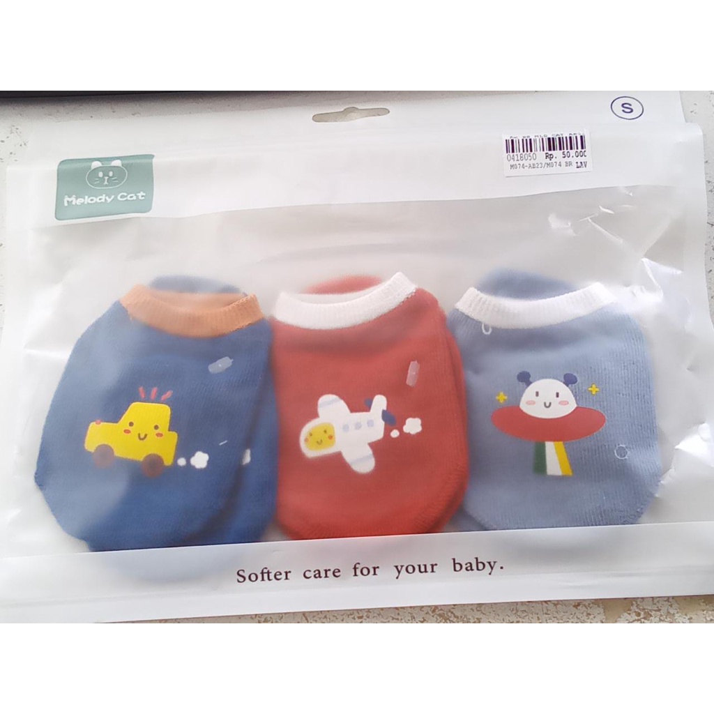 Kaos Kaki Baby Melody Cat Polos Motif Isi 3 Pcs