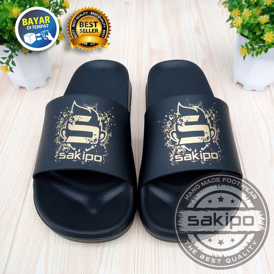 PROMO 2.2 COD SALE !! SANDAL DISTRO PRIA DEWASA REMAJA SLIDE HITAM EMAS / SENDAL SLIDE TAHAN AIR TRENDI KEKINIAN RINGAN NYAMAN DIPAKAI / SANDAL TAHAN AIR TRENDI TERBARU / SAKIPO