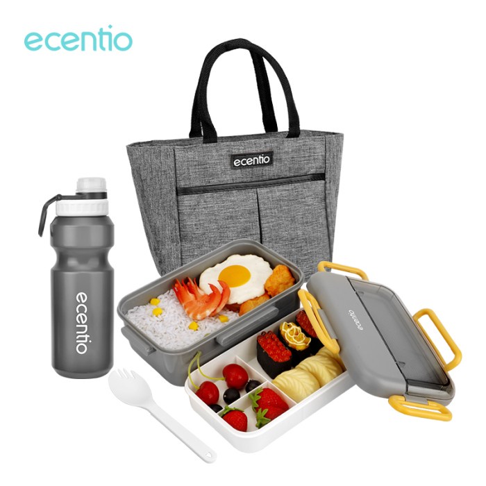 [Lunch Box Set] Ecentio 1100Ml Kotak Makan Set Lunch Box Lunch Bag Tas Bekal Botol Set [Readyy]