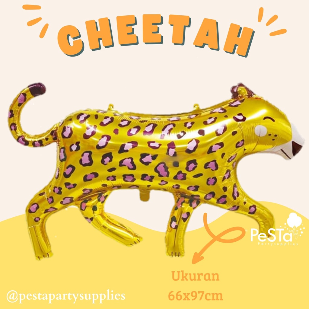 Balon Foil Karakter Hewan Cheetah Gold/Jungle Balloon Cheetah/Balon Hewan_PeSTa Party Supplies