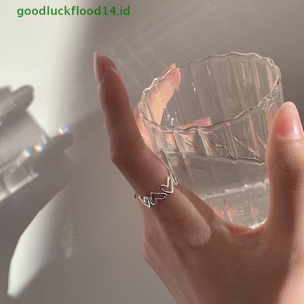 [GOOGFOUR] 2 Pcs Fashion Berongga Keluar Cinta Hati Cincin Kepribadian Geometris Cincin Pembukaan Cincin Niche Jari Telunjuk Cincin Fashion Perhiasan Hadiah Rings [TOP]