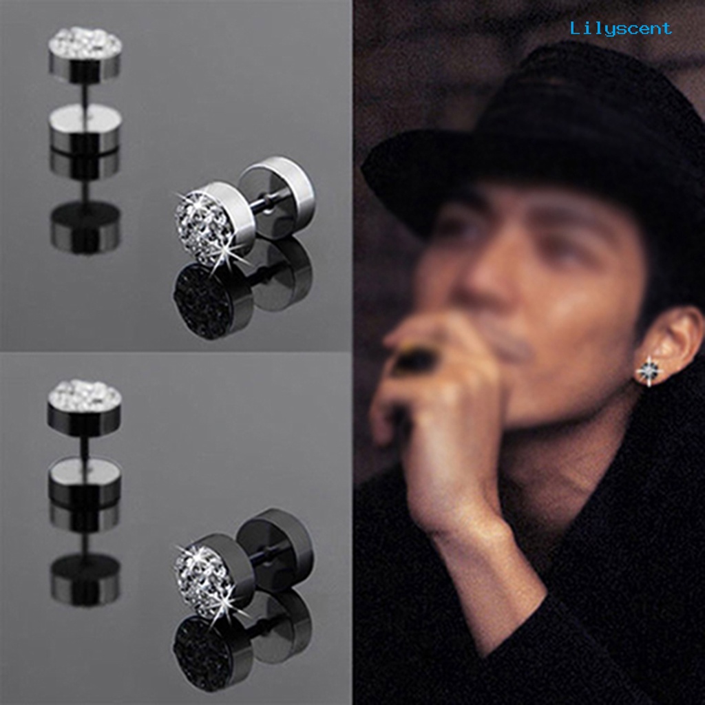 [LS] Ear Studs Rhinestone Decor Anti-Korosi Stainless steel Pria Barbel Telinga Studs Untuk Pesta