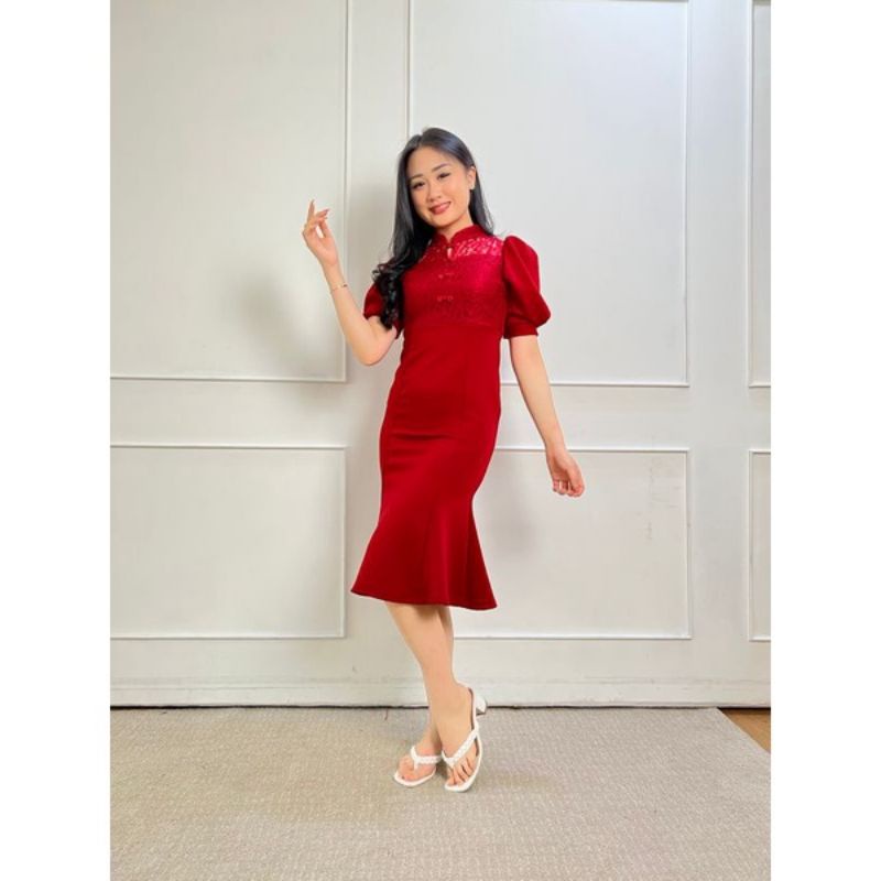 dress chongsam edisi imlek dress scuba chinese new year