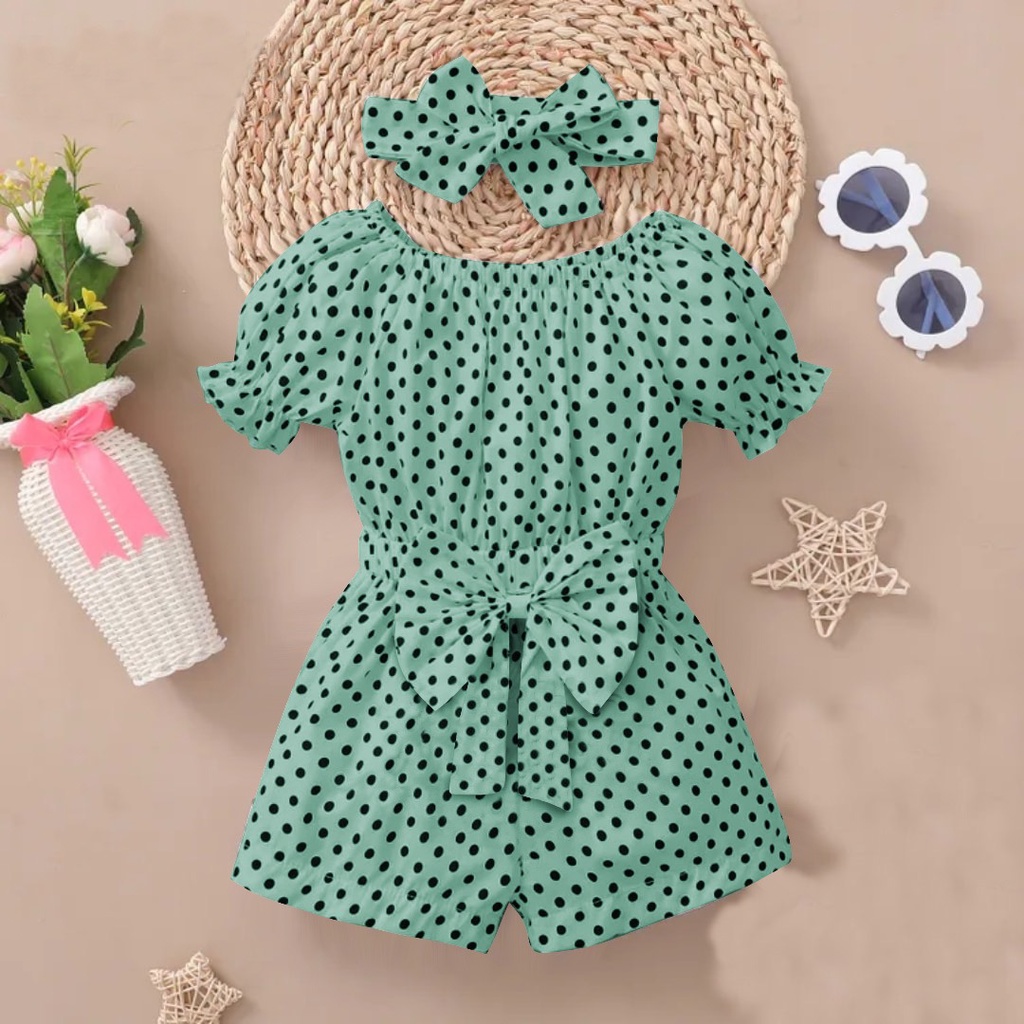 Jumpsuit Model Terbaru Anak Perempuan  Free Bando 1-8 Tahun Motif Polkadot  Matt Woolpeach/Jumpsuit Nabila Kids