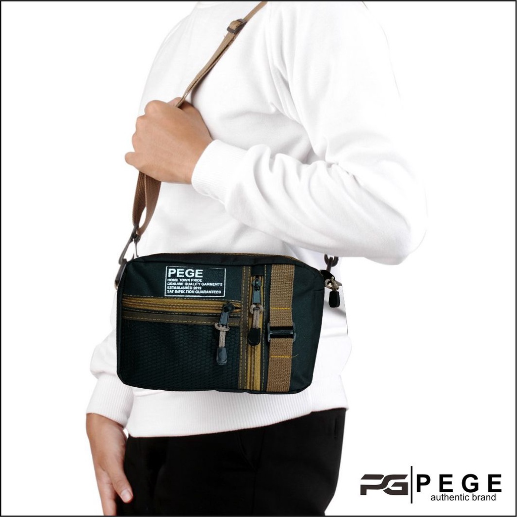 Tas Selempang Bahu Pria PEGE Dosei Slingbag Casual Kombinasi Coklat - PG 8955