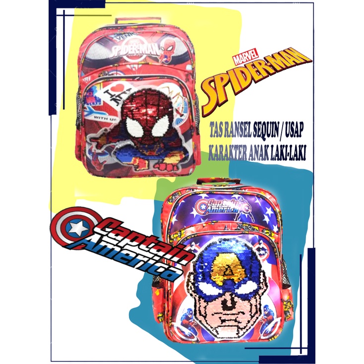 Tas Ransel Anak Laki-laki sekolah SD SEQUIN Karakter Super Hero Terbaru !!!