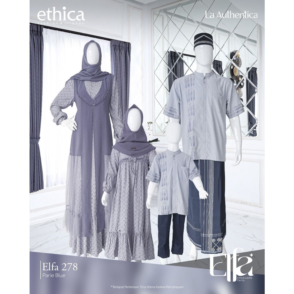 Baju Gamis Ethica Kagumi 279 - Elfa 278 Parie Blue / Kahfi 256 - Kahfi kids 183 - Kagumi kids 133 / Fashion Muslim Gamis Koko Couple Sarimbit Terbaru 2023 Eticha