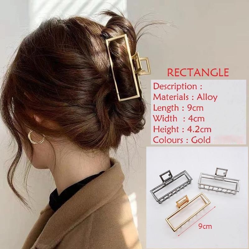 Jepit Rambut Salon Jumbo Bahan Besi Warna Emas Gaya Retro Korea Jedai Logam Elegan Gold Metal Alloy Besar