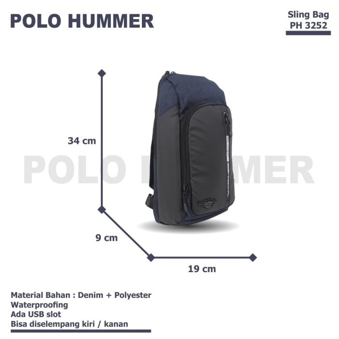 [KLIKTAS] Tas slempang Pria impor Polo Hummer - PH 3252- sling bag USB