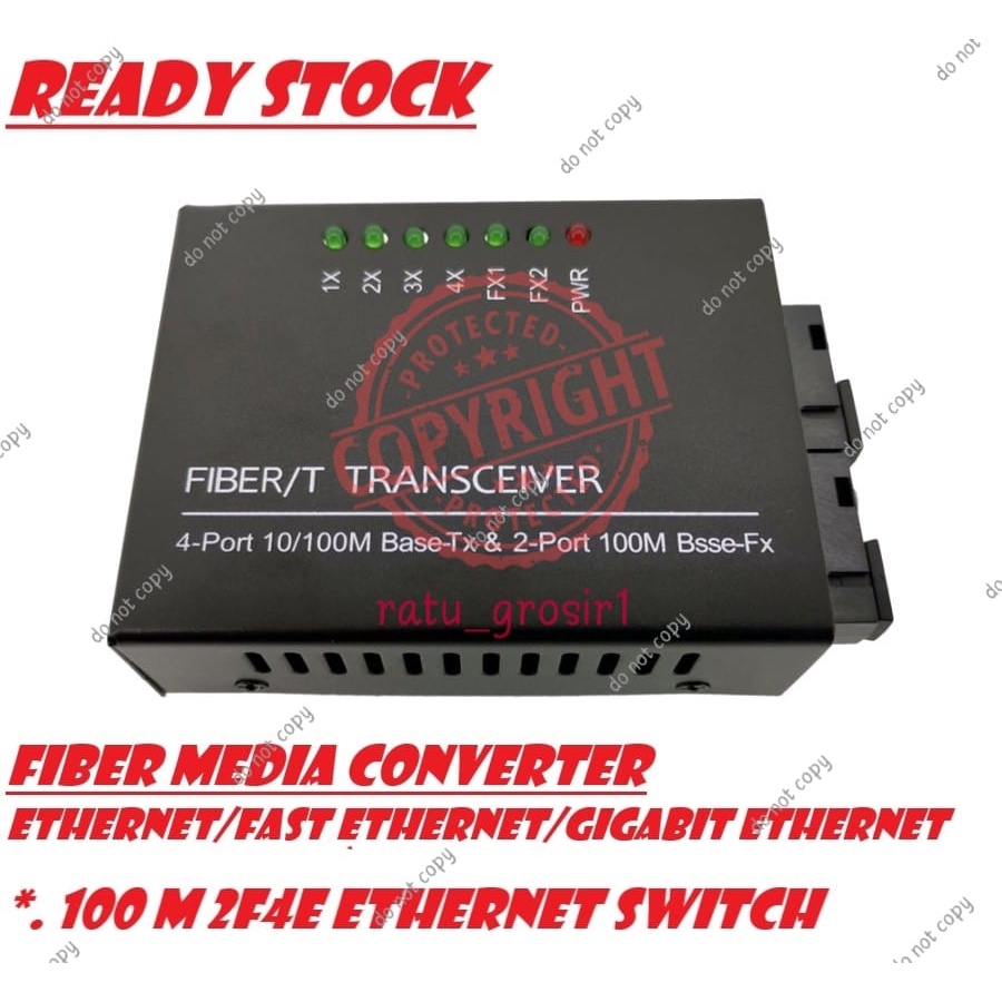 Media Converter 2 Port 2 Fiber SC A &amp; B 4 RJ45 Fiber Optic 10/100 Mbps