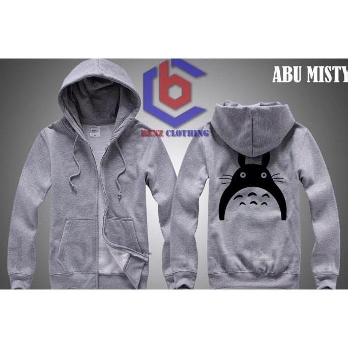 Jaket Hoodie Sweater Totoro Outerwear Pria Wanita Zipper Resleting Depan Polos Sablon Polyflek Korea