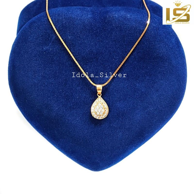 KALUNG PERAK ASLI SILVER WANITA 925 LAPIS EMAS MODEL LIONTIN OVAL PERMATA+ POLOS - PERHIASAN PERAK WANITA