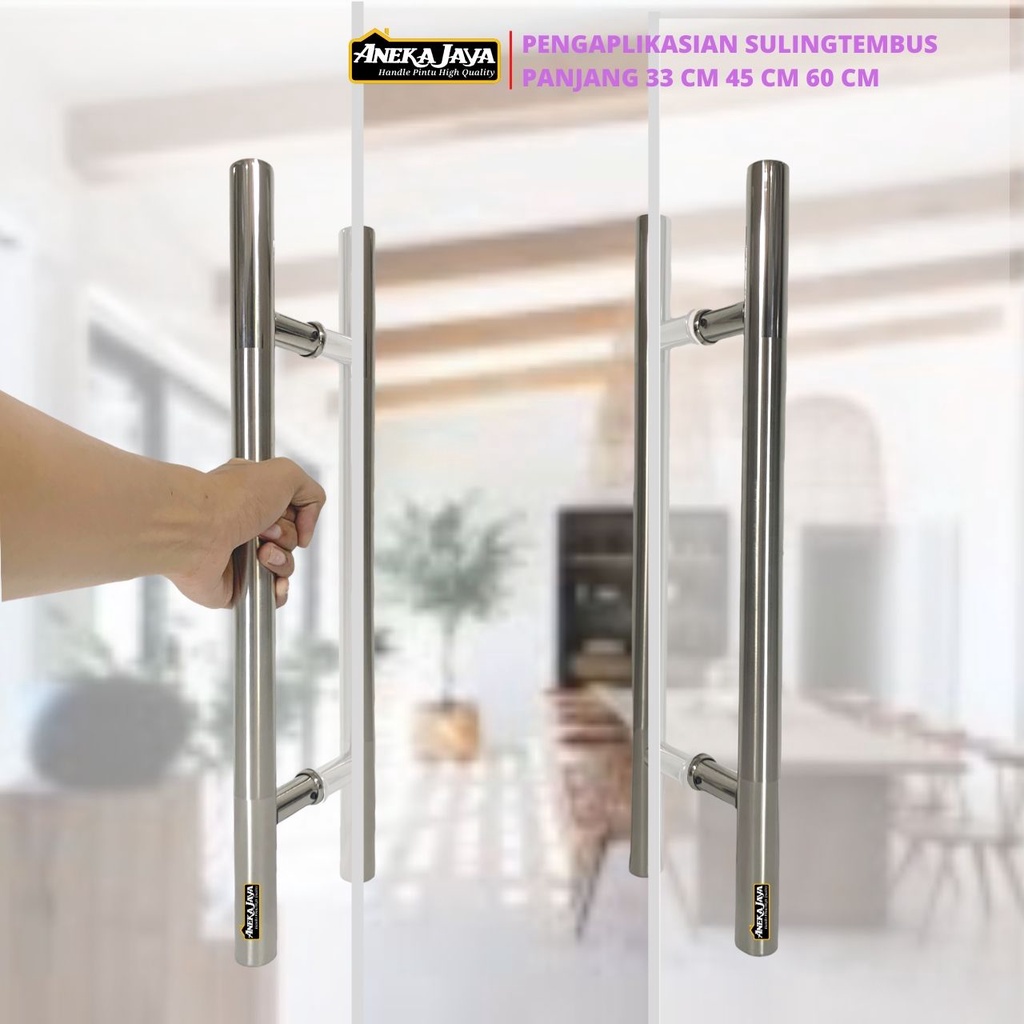 4 Handle Pintu Kaki Tembus Set Kunci - Panjang 60 cm 45 33 - Gagang Tarikan Pegangan Bahan Stainlees Untuk Kayu dan Kaca