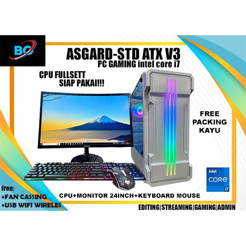 Pc gaming  editing core i7 ram 16gb ssd 240 gb vga 4 gb monitor  24 inc Samsung Curved siap pakai