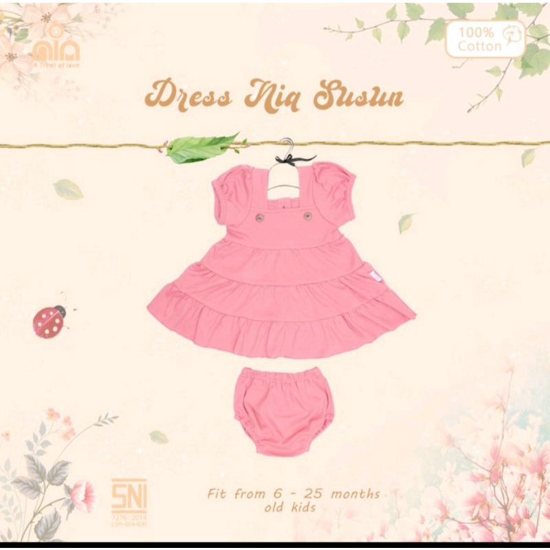 NIA Dress Susun Bayi Polos Warna Premium