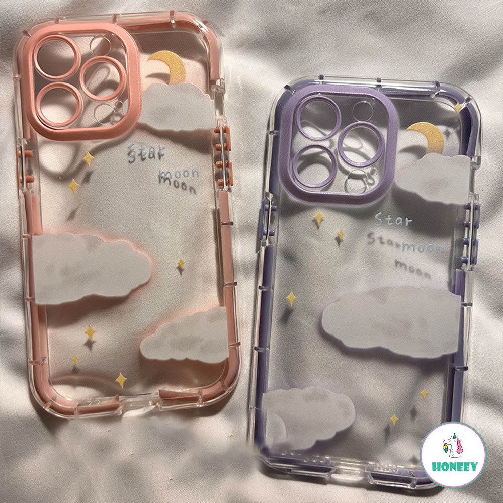 Casing Soft Case TPU Motif Awan + Bulan Luminous Untuk IPhone 11 14 12 13 Pro Max