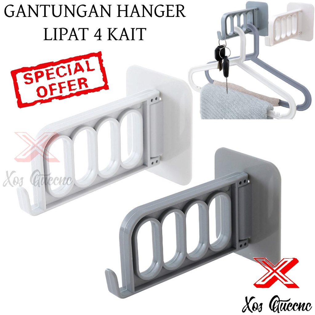 [XOQ] GANTUNGAN DINDING TEMPEL 4 KAIT / HANGER BAJU TEMPEL 4 LUBANG 1 KAIT / GANTUNGAN LIPAT SERABAGUNA