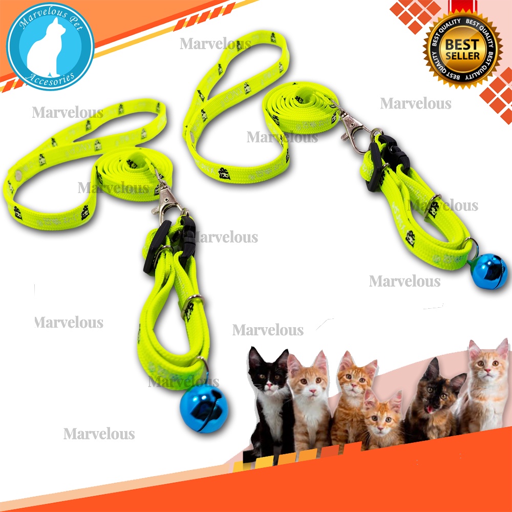 Tali Kalung Kucing Motif Premium Lonceng 14 mm / Tali Harness &amp; Brangus Kucing / Tali Penuntun Kucing / Aksesoris Kalung dan Harness