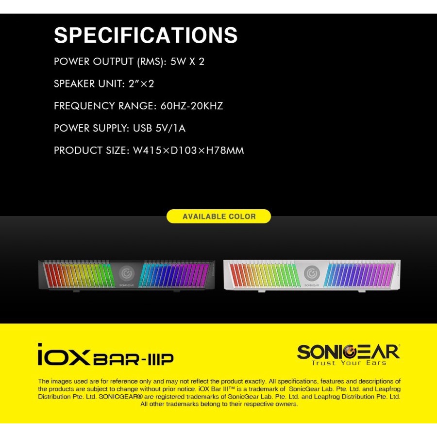 Speaker Bluetooth SonicGear iOX BAR 3P Stereo Soundbar | RGB Light