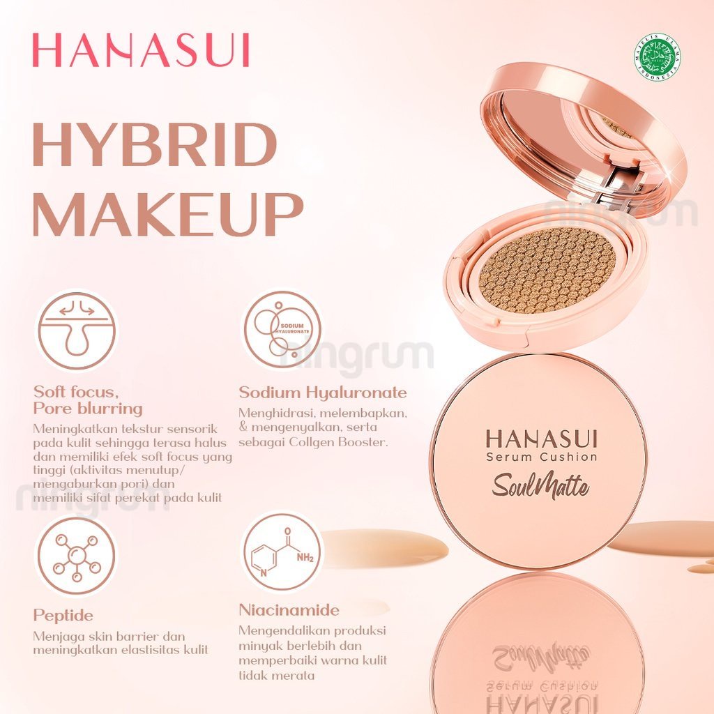 Ningrum - HANASUI Serum Cushion Soulmatte | BB Cushion Cream Total Cover Foundation Original BPOM - 5018