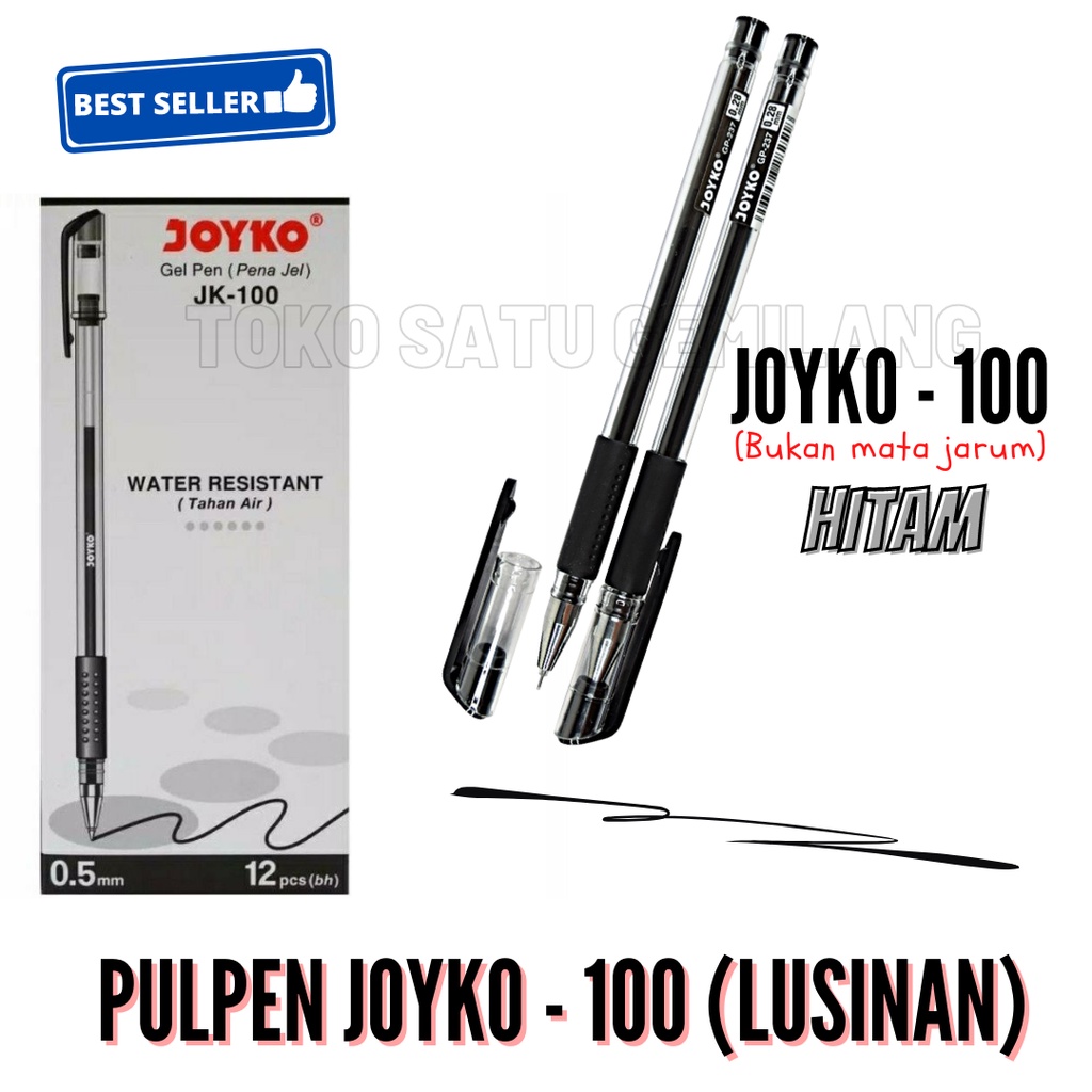 

1 Pak (12 Pcs) Pulpen Joyko 100 Hitam / Water Resistant / Nyaman Saat Menulis / Pulpen Gel / Toko Gemilang