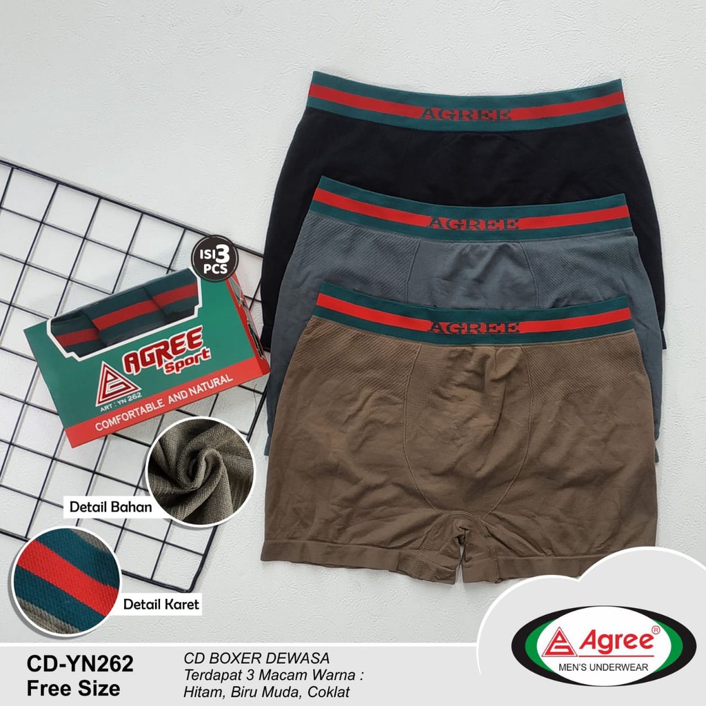 3 Pcs celana dalam boxer pria agree cd yn262 free size