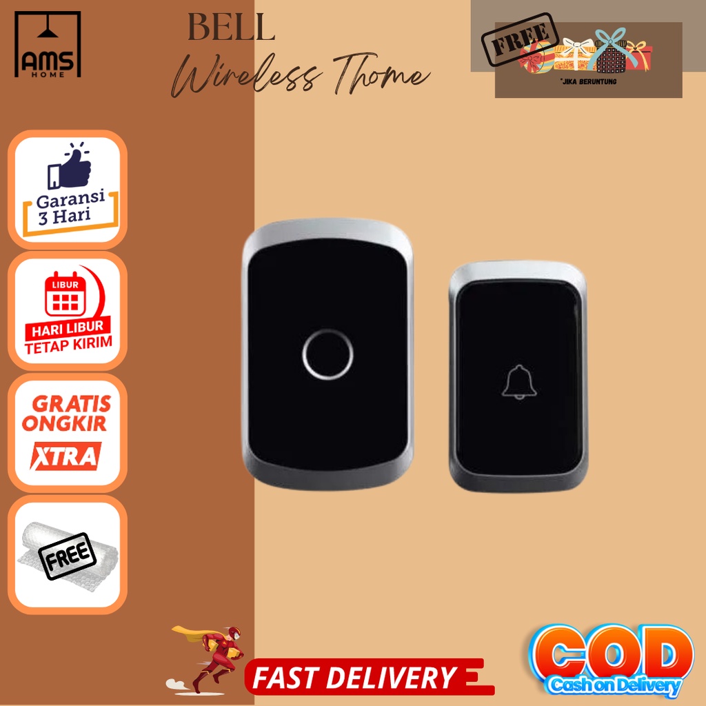 THOME Bel Rumah Tanpa Kabel / Bel Rumah Wireless Waterproof Door Bell Pintu 1 Receiver (A2) Bel Tanp