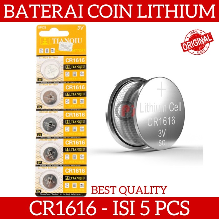 Isi 5 Pcs Battery Baterai Batere Kancing Coin CR1616 CR 1616 3 Volt