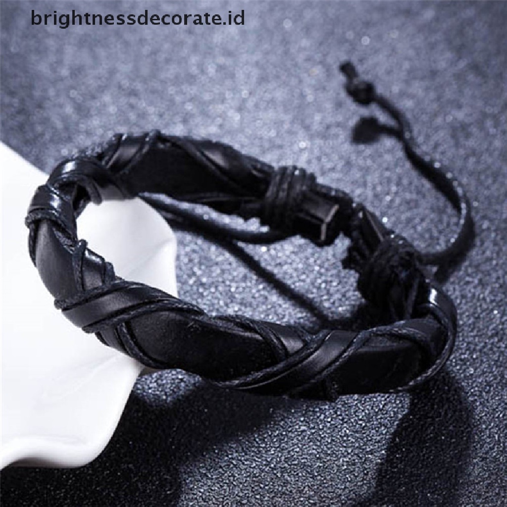 [Birth] Handmade Kulit Pria Wanita Tali Gelang Bangle Cuff Wristband Bungkus Adjustable [ID]