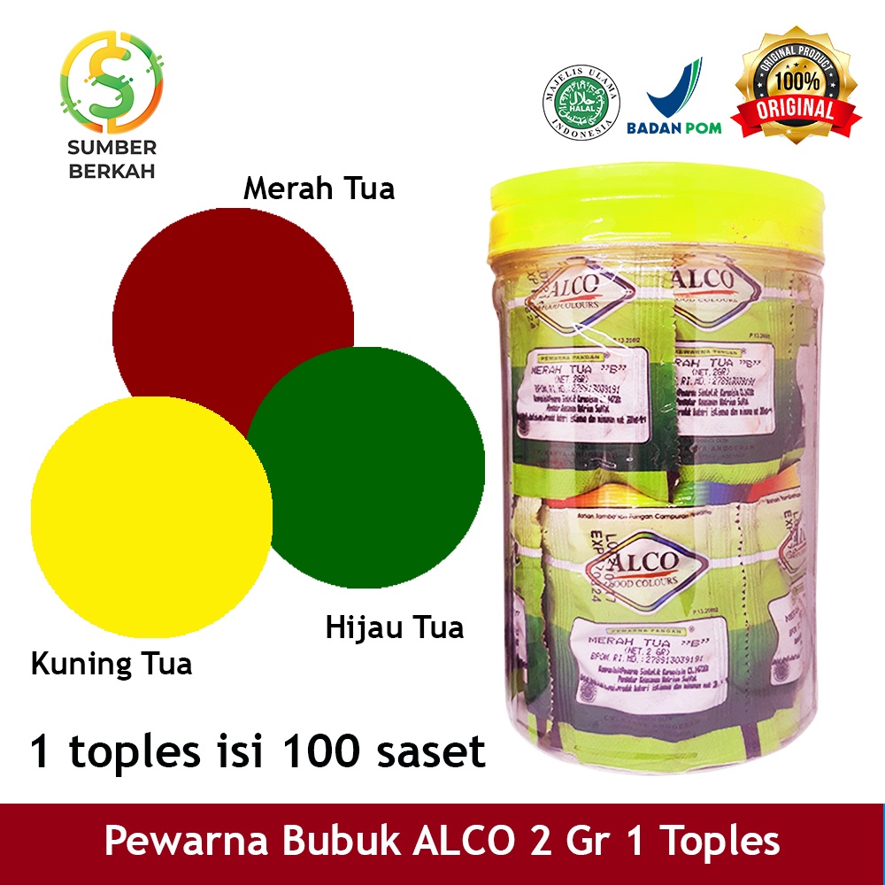 Pewarna Makanan Minuman Kue Bubuk ALCO 2 gr 1 Toples