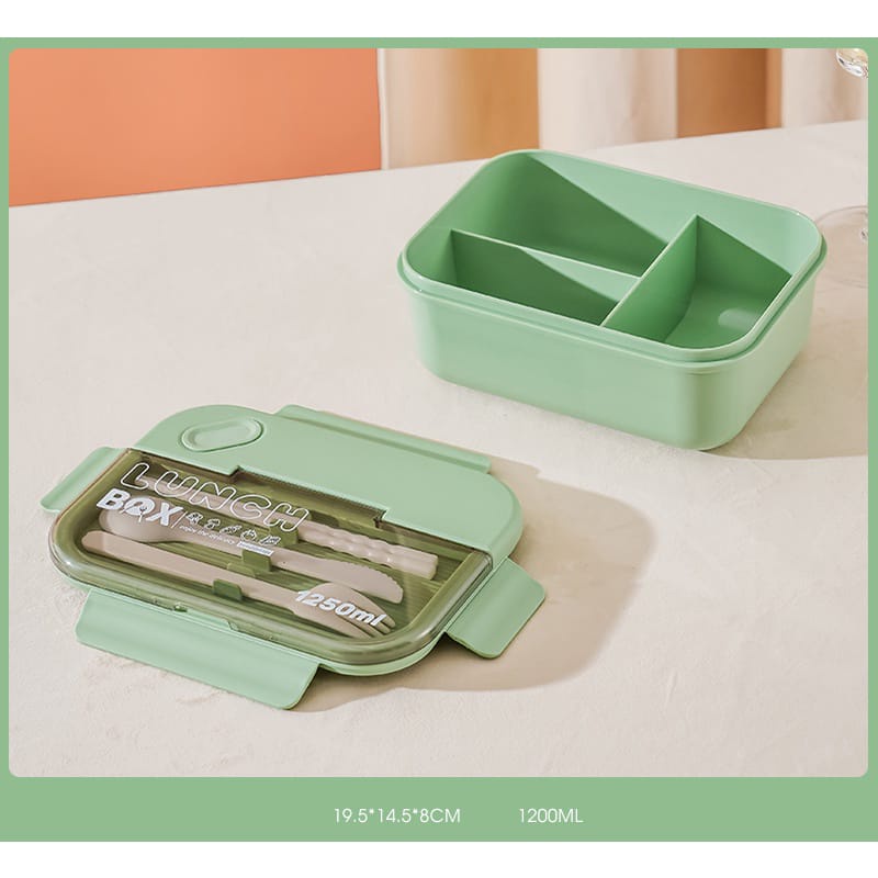 [JUALSEMUA18](KTM.03)KOTAK MAKAN SEKAT 2 DENGAN SET SENDOK GARPU SUMPIT / LUNCHBOX WITH SENDOK GARPU SUMPIT / IMPORT