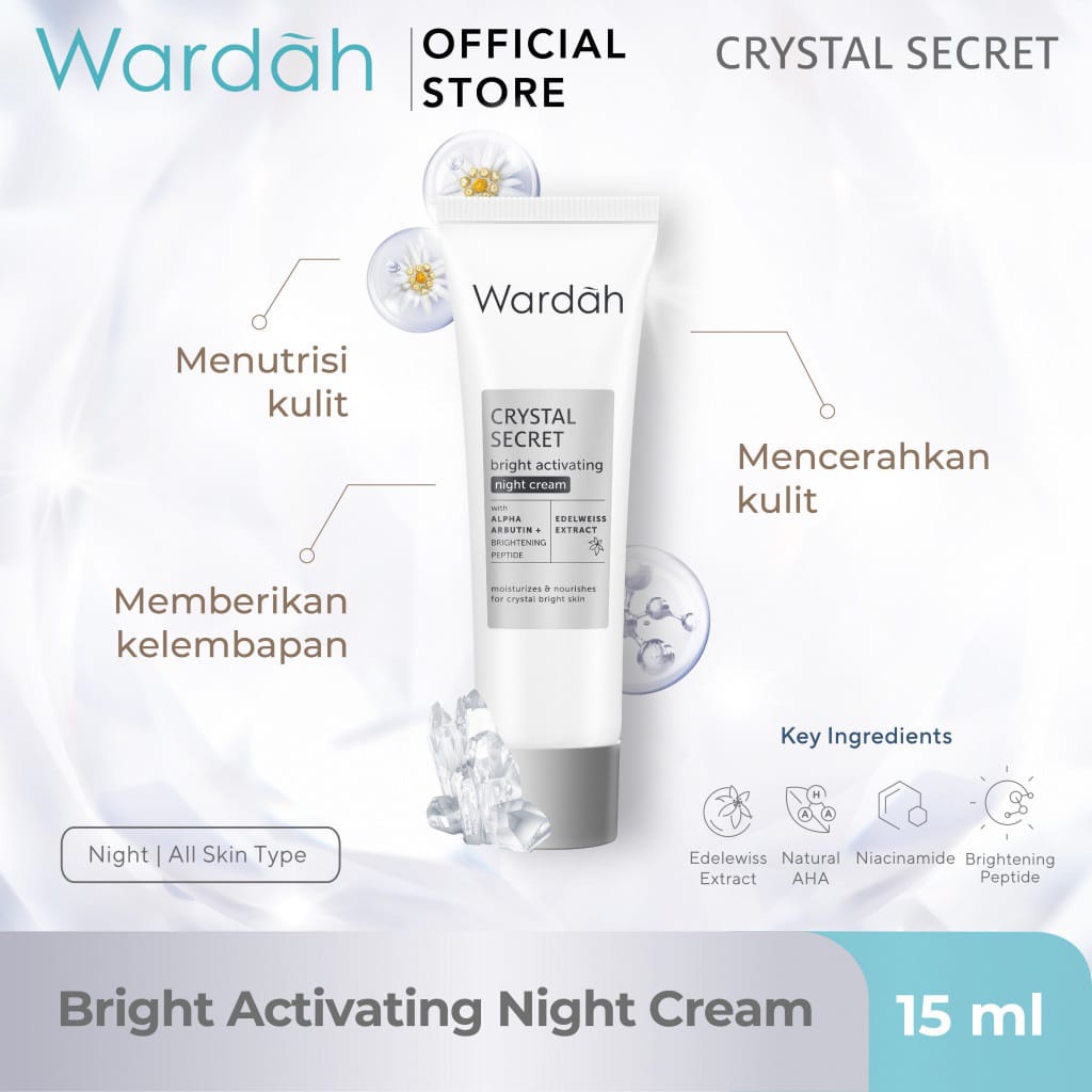 Wardah White CRYSTAL Secret Night Cream 30gram / 15ml - Skincare Mencerahkan Mousturizer/Pelembab Krim Malam