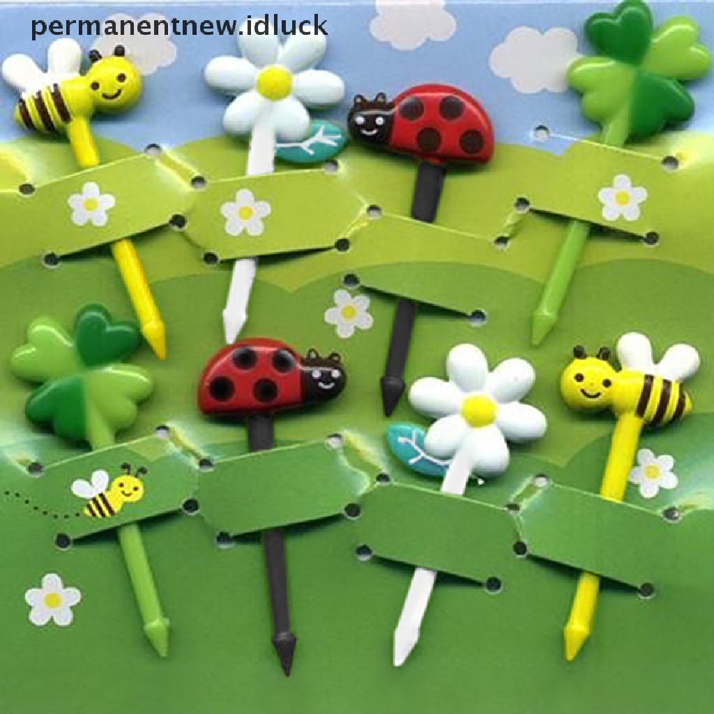 [luckypermanentnew] 8pcs Hewan Lucu Lebah Bunga Mini Kartun Garpu Buah Untuk Anak Snack Kue Dessert Pick Tusuk Gigi Bento Makan Siang Dekorasi Pesta [ID]