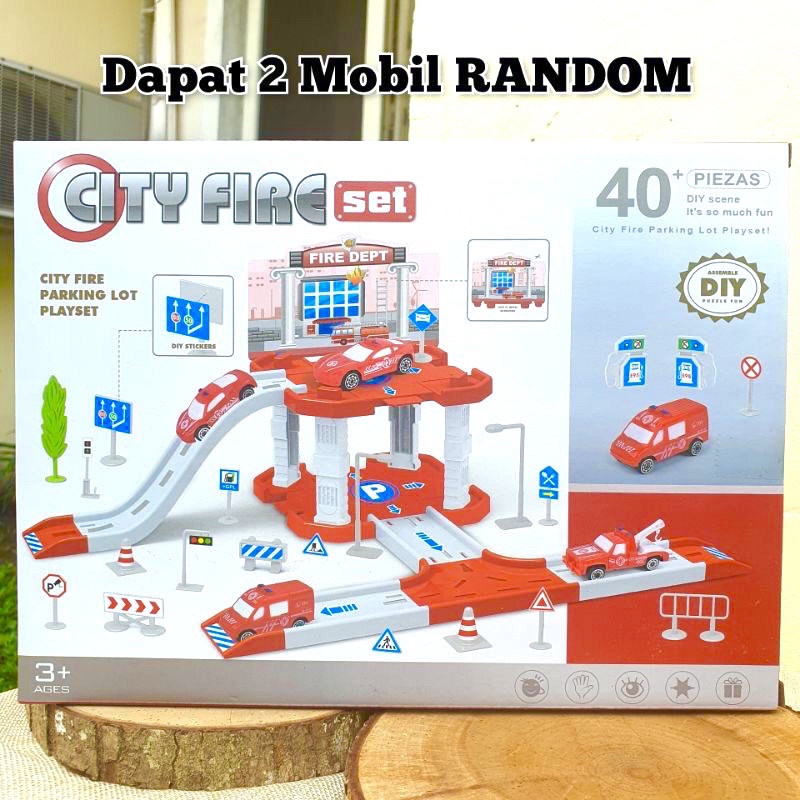 Mainan Truk DIY dengan Jalur Parkir Truck Parking Lot Playset Parkiran Mobil