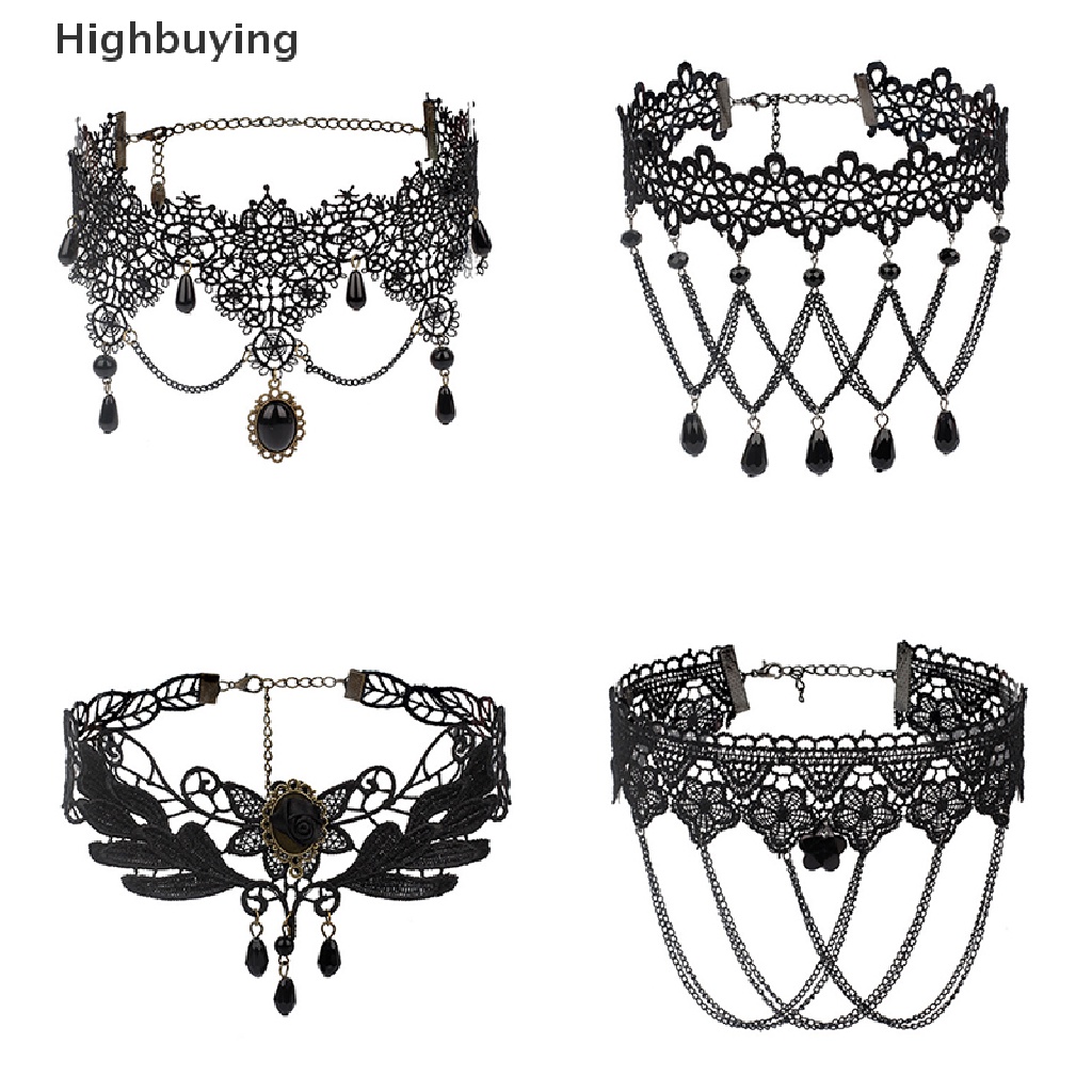 Hbid Retro Gothic Punk Renda Multilayer Choker Kerah Bib Liontin Kalung Wanita Baru Glory