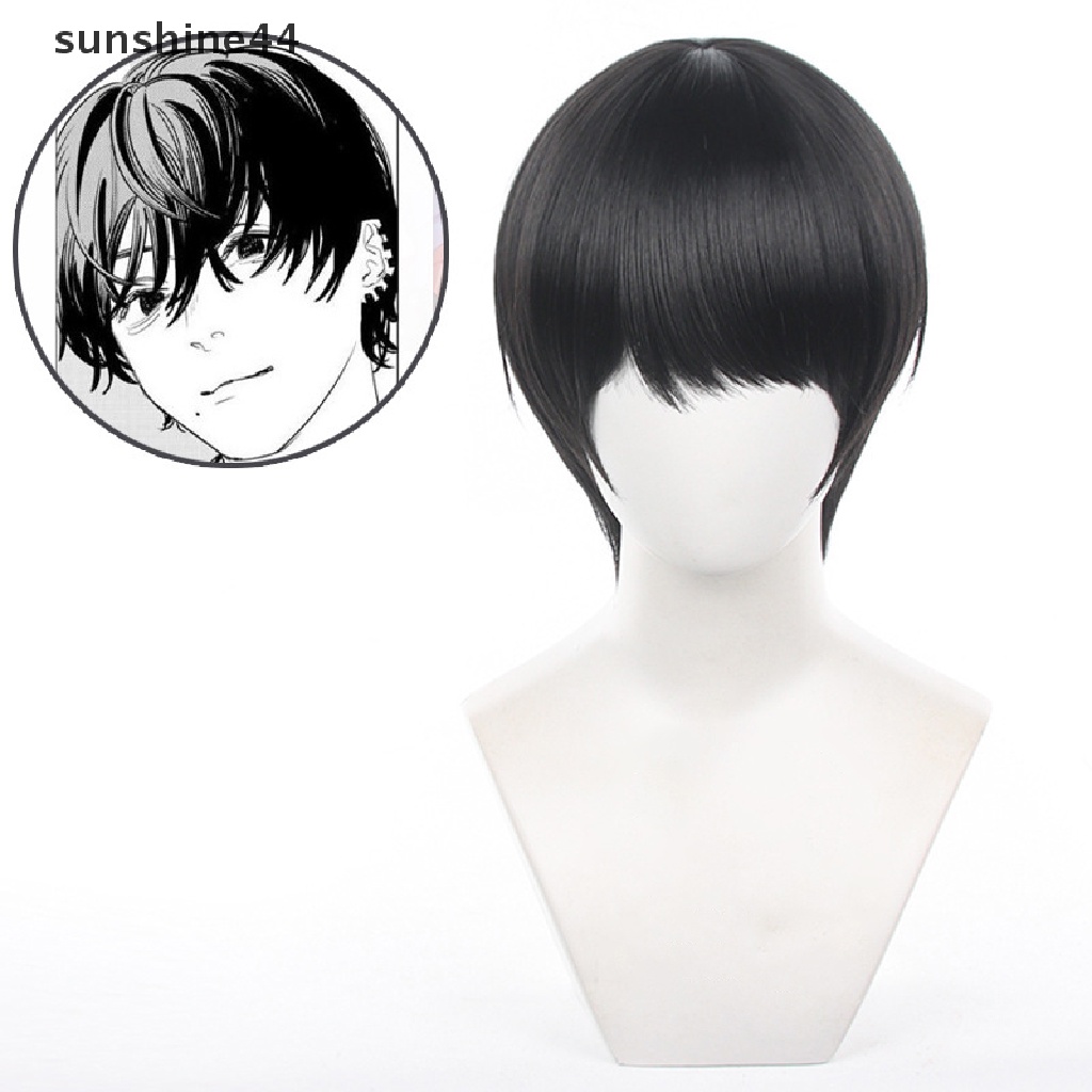 Sunshine Anime Chain Man Yoshida Hirofumi Cosplay Wig Pendek Hitam Tahan Panas Sintetis Wig Pesta Halloween.