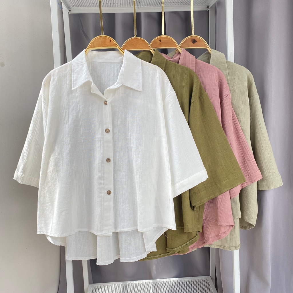 Blouse wanita korea / Pakaian wanita Korean style / Blouse cewek bahan linen kringkel