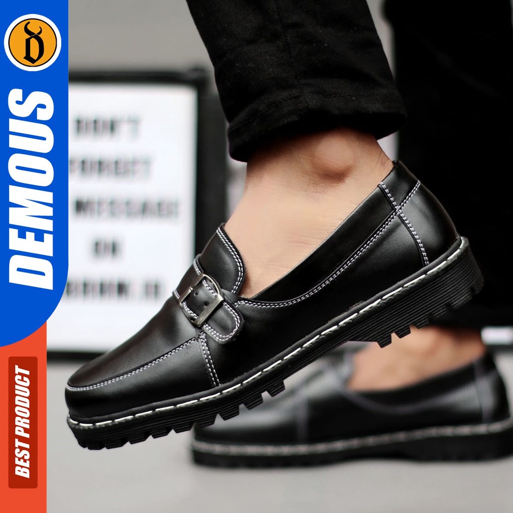 DEMOUS Steve - Sepatu Loafers Docmart Formal Casual Kerja Pria Hitam