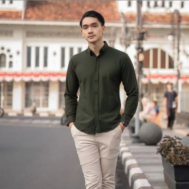 Kemeja Polos Pria Casual Lengan Panjang Lacoste Pique Higt Quality / Kemeja Kantor Anti Kusut Paling Trend 2023