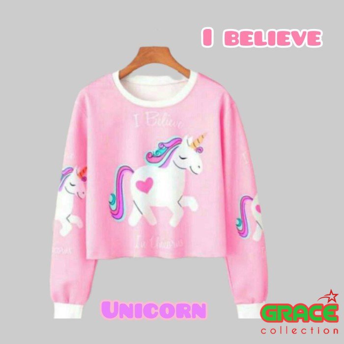BAJU CROP ANAK REMAJA UNIKORN 10-15THN | BAJU ANAK ABG TANGGUNG | ATASAN LENGAN PANJANG ANAK ABG JR0