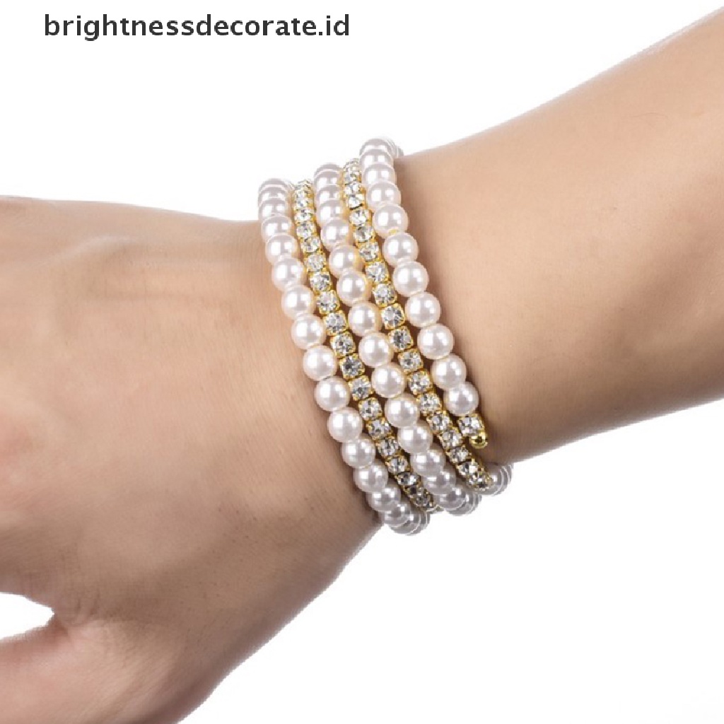 [Birth] Gelang &amp; Bangle Cuff Mutiara Berlian Imitasi Multilayer Untuk Wanita Adjustable [ID]