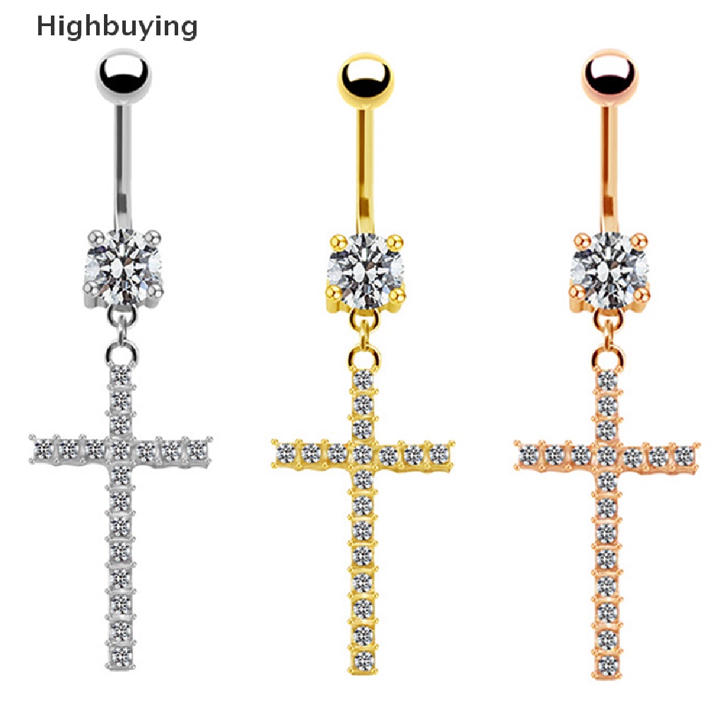 Hbid Fashion Cubic Zircon Cross Menjuntai Drop Belly Button Rings Surgical Steel Hadiah Perhiasan Tubuh Seksi Untuk Wanita Glory