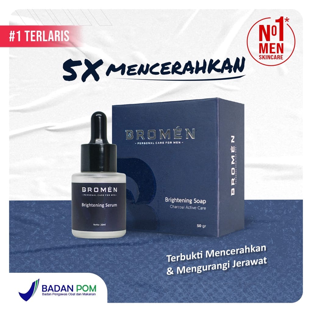 Bromen Paket Lengkap Sabun dan Serum Paket Brightening Men Bromen Sabun Wajah Serum Wajah Pria 20 GR Sabun 20 Ml