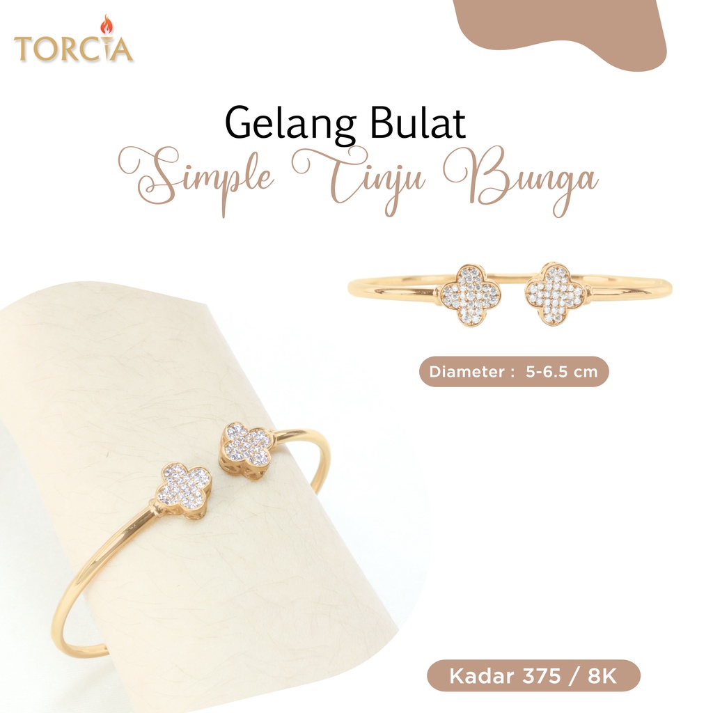 Gelang Cuff Emas Asli Simple Bunga Kadar 375 Torcia