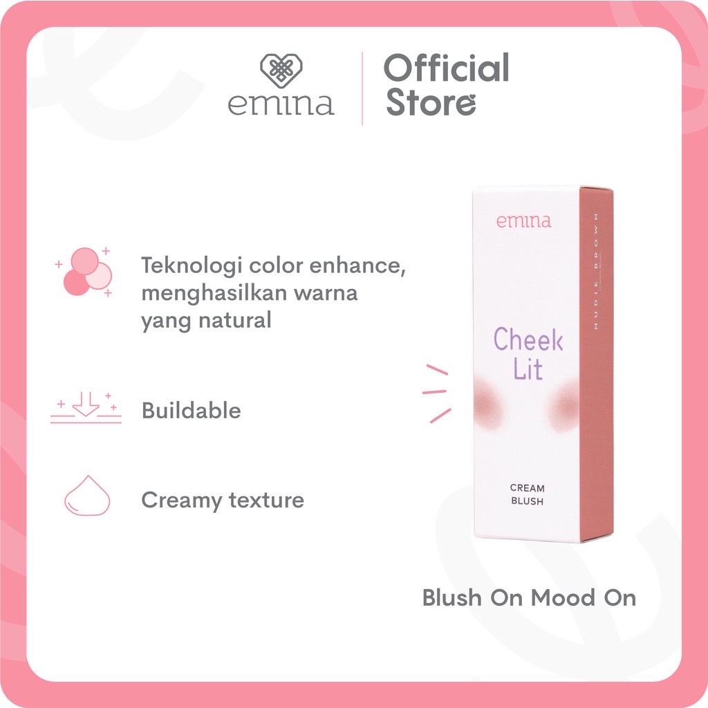 EMINA Cheek Lit Cream Blush Indonesia / Blush On 10ml / Perona Pipi Buildable Long Lasting Blendable Natural / Peach Pink Violet Nude Brown / Blusher Blushon / Cosmetic Kosmetik Makeup Face Make Up Series / Highlighter Stick Pressed Compact Powder Bedak