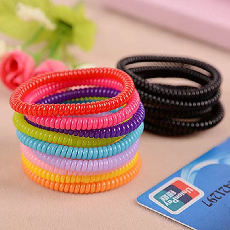 Ikat Rambut spiral Style Tali Telepon karet kunciran Spiral Black korea Phone Line Hair Ring Rubber Band