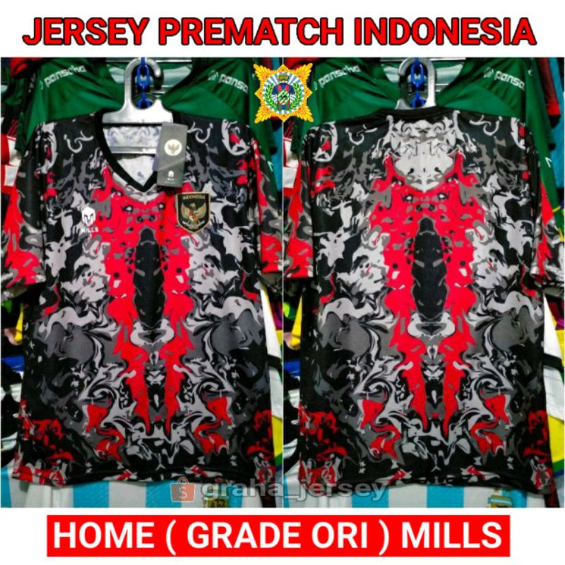 Jersey TIMNAS PRE MATCH 2022 Indonesia Home GRADE ORI Motif Merah Hitam Terbaru GO