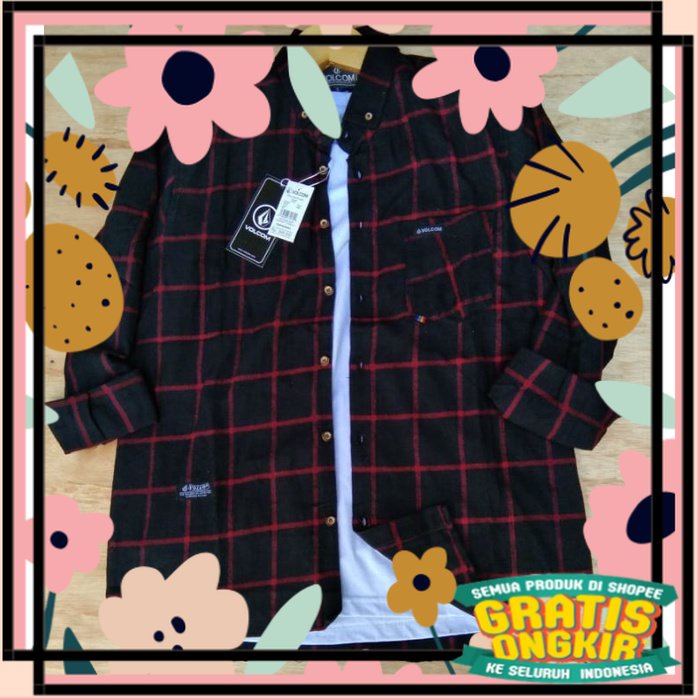 Merah kuning oren biru hitam putih polos / Kemeja Flanel Pria Lengan Panjang Motif Kotak Kotak Kwali