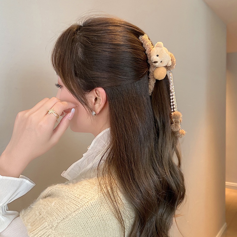 (Hello Girl)F107 Jepit Rambut Wanita Motif Kupu Jedai Bulu Pom Pom Gaya Korea Import